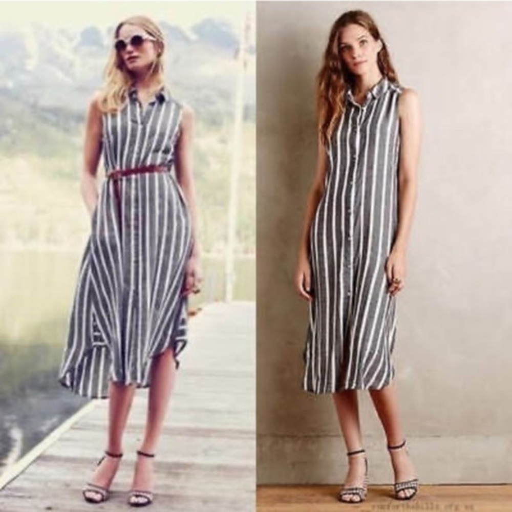 HOLDING HORSES Black and White Striped Linen Maxi Dress sz S/6